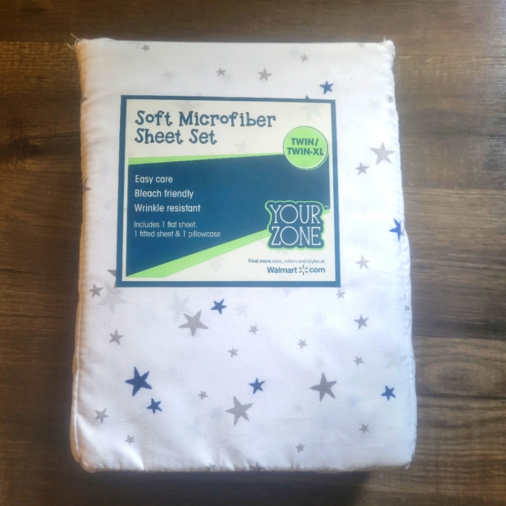 Your Zone Soft Microfiber Twin Sheet Set Stars Kids OEKO-TEX NWT